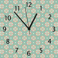 Wallario Design Wanduhr Muster in rot weiß auf grün - Blütenblätter aus Echtglas, Größe 30 x 30 cm
