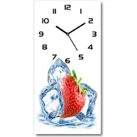 Tulup Wanduhr aus Glas – 30x60 cm - Glasbild - Glasuhr - Gehärtetes Glas -Erdbeere und Eis