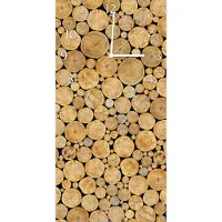Wallario Design Wanduhr Holzstapel rund aus Echtglas, Größe 30 x 60 cm