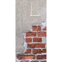 Wallario Design Wanduhr bedruckt, Größe 30 x 60 cm, Motiv: Steinwand rote Ziegelsteine mit Putz