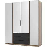 Masseno Drehtürenschrank CAGLIARI 200 cm Kleiderschrank Schlafzimmer Schrank 4-türig mit Spiegel Goldfarben