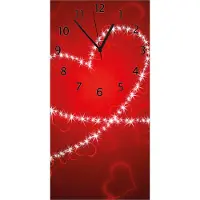 Wallario Design Wanduhr Leuchtendes Herz aus Sternen vor rotem Hintergrund aus Echtglas, Größe 30 x 60 cm