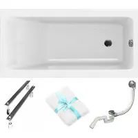 Cersanit | Badewanne - Wanne Rechteckig Crea Slim - 150 x 75 Cm - Acryl - Niedriger Rand - Siphon - Füße - Weiß