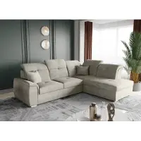 Fun-Möbel Ecksofa Schlafsofa Sofa FREJA Stoff Brooklyn Beige Ottomane Rechts