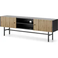 Generisch TV-SCHRANK DIVA Loft Lowboard mit Nischen, mattschwarz mit Lamellen (Schwarz matt + Eiche evoke Lamellen)