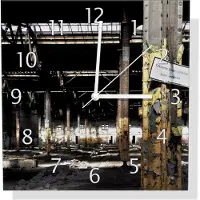 Wallario Design Wanduhr Verlassene alte Fabrik-Halle mit leuchtenden Sonnenstrahlen aus Aluverbund, Größe 30 x 30 cm