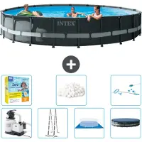 Intex Round Ultra XTR Frame Swimming Pool – 610 x 122 cm – inklusive Pumpe – Leiter – Bodenplane – Abdeckung Wartungspaket - Filterbälle - Reinigungskit