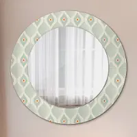 Wallfluent Runder Spiegel mit Modernem Aufdruck - Dekospiegel Wandmontage -hell vintage Muster- Ø60cm