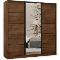 Masseno Schiebetürenschrank PINA 180/205/58 cm Kleiderschrank mit 4 Schubladen Schlafzimmer Schrank 3-türig mit Spiegel Eiche Lefkas