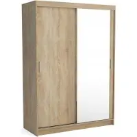 Masseno Schiebetürenschrank RIETI 150/215/60 cm 2-türig Schlafzimmer Schrank Kleiderschrank mit Spiegel Sonoma Eiche