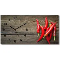 Tulup Wanduhr aus Glas – 60x30 cm - Glasbild - Glasuhr - Gehärtetes Glas - schwarze-zeiger - Chilischoten