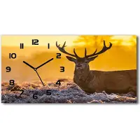 Tulup Wanduhr aus Glas – 60x30 cm - Glasbild - Glasuhr - Gehärtetes Glas - schwarze-zeiger - Deer Sonnenaufgang