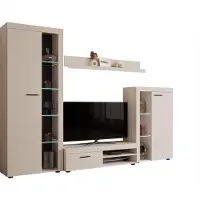Mirjan 24 Wohnwand Farso, Design Wohnzimmer-Set, Schrankwand, Mediawand, Modernes Anbauwand (mit Beleuchtung, Sandbeige)