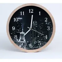 Tulup Holzuhr 30fi cm wanduhr - Stadt-Nachtansicht