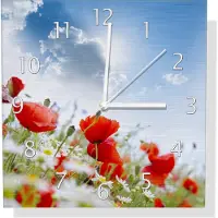 Wallario Design Wanduhr Mohnblumen unter blauem Himmel aus Aluverbund, Größe 30 x 30 cm