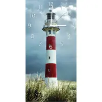 Wallario Design Wanduhr bedruckt, Größe 30 x 60 cm, Motiv: Leuchtturm am Strand