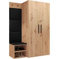 Mirjan 24 Garderoben-Set Medi IV, Schuhschrank, Kleiderhakenbrett, 4x Paneel 42x42, 2 Kleiderhaken (Farbe: Artisan Eiche, Soft 011)