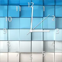 Wallario Design Wanduhr Blau-weiße Kisten Schachteln Muster aus Echtglas, Größe 30 x 30 cm
