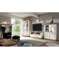 IMV Landhaus Wohnwand 458cm pinie weiß / wotan eiche Anbauwand Schrank