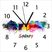 Wallario Design Wanduhr Städte als Aquarell - Skyline von Sydney aus Echtglas, Größe 30 x 30 cm