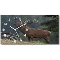 Tulup Wanduhr aus Glas – 60x30 cm - Glasbild - Glasuhr - Gehärtetes Glas - weisse-zeiger - Deer auf dem Hügel