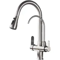 OEM Gefilterte Küchenarmatur, kaltes und heißes Wasser, ausziehbare Sprühfunktion, Bürstetes Nickel
