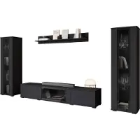 Mirjan 24 Wohnwand Caro, TV-Möbel, Große Anbauwand, Schrankwand, Wohnzimmer-Set (Farbe: Schwarz, ohne Beleuchtung)
