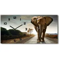 Tulup Wanduhr aus Glas – 60x30 cm - Glasbild - Glasuhr - Gehärtetes Glas - schwarze-zeiger - schlendern Elefant