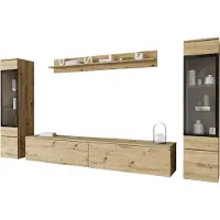 Mirjan 24 Wohnwand Vera II, Stilvoll Wohnzimmer-Set, TV-Schrank, Modern Mediawand (Farbe: Artisan Eiche, ohne Beleuchtung)