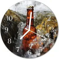 Tulup Glasuhr Wanduhr Küchenuhr Echt-Glas 30fi cm Bier braun