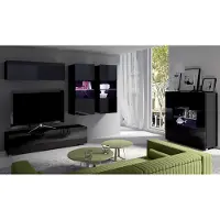 Lomadox Wohnmöbel Set mit Highboard in schwarz Hochglanz CAIRNS-132