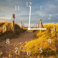 Wallario Design Wanduhr Düne am Strand bei Sonnenuntergang in Frankreich aus Echtglas, Größe 30 x 30 cm