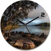 Tulup Wanduhr aus Glas 30fi Glasbild Glasuhr Gehärtetes Glas - schwarze-zeiger - Tree by the river