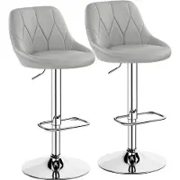 Yaheetech 2er Barhocker-Set Verstellbare Sitzhöhe 61,5 cm - 83 cm Polsterhocker mit Drehbarer Sitzfläche Hocker mit Fußstütze, Hellgrau