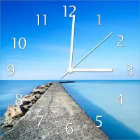 Wallario Design Wanduhr Pier am blauen Ozean mit blauem Himmel aus Echtglas, Größe 30 x 30 cm