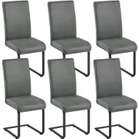 Yaheetech 6er Set Freischwinger Esszimmerstuhl aus Kunstleder & Metallgestell, Küchenstuhl Schwingstuhl bis 135 kg, Grau
