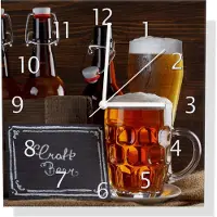 Wallario Design Wanduhr Biervarianten - Pils im Glas Flaschenbier Schild Craft Beer aus Aluverbund, Größe 30 x 30 cm