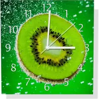 Wallario Design Wanduhr Grüne Kiwi-Scheibe im Wasser aus Aluverbund, Größe 30 x 30 cm