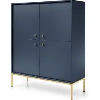 Masseno Kommode MONDO 104 cm Sideboard und 4 Türen für Wohnzimmer Schlafzimmer Modern 104x39x125 cm Blau / Blau