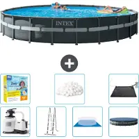 Intex Round Ultra XTR Frame Swimming Pool – 732 x 132 cm – inklusive Pumpe – Leiter – Bodenplane – Abdeckung Wartungspaket - Filterbälle - Solarmatte