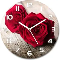 Tulup Wanduhr aus Glas 30fi Glasbild Glasuhr Gehärtetes Glas - weisse-zeiger - Roses on wood