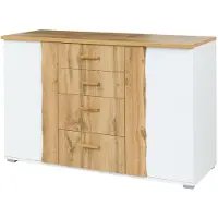 Feldmann-Wohnen Sideboard Wood Kommode 130x45x82cm 2-türig Eiche Wotan weiß Hochglanz