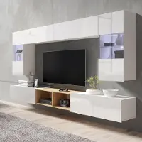 Lomadox Wohnwand Set mit 2 Hängevitrinen und LED Beleuchtung in weiß Hochglanz mit Artisan Eiche Nb. CAIRNS-132, B/H/T ca. 300/200/43 cm