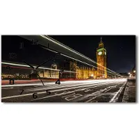 Tulup Wanduhr aus Glas – 60x30 cm - Glasbild - Glasuhr - Gehärtetes Glas - schwarze-zeiger - Big Ben London