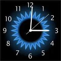 Wallario Design Wanduhr Flamme Gasherd bei Nacht aus Echtglas, Größe 30 x 30 cm