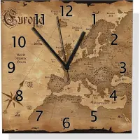 Wallario Design Wanduhr Alte Weltkarte Karte von Europa in englisch aus Aluverbund, Größe 30 x 30 cm