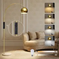 Lapalife Gebogen Stehlampe Modern Golden Einstellbar Stehleuchte Metallschirm und Marmorsockel Dimmbar Bogenleuchte mit Fernbedienung