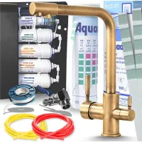 ARI Venom 1 3-Wege Küchenarmatur Messing Antik mit 5-Stufen Wasserfiltersystem Untertisch Trinkwasserfilter