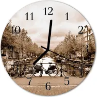 Tulup Glasuhr Wanduhr Küchenuhr Echt-Glas 30fi cm Amsterdam sepia