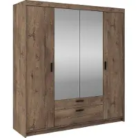 Masseno Drehtürenschrank ELENORA 176,3 cm Kleiderschrank Schlafzimmer Schrank 4-türig mit Spiegel Braun
